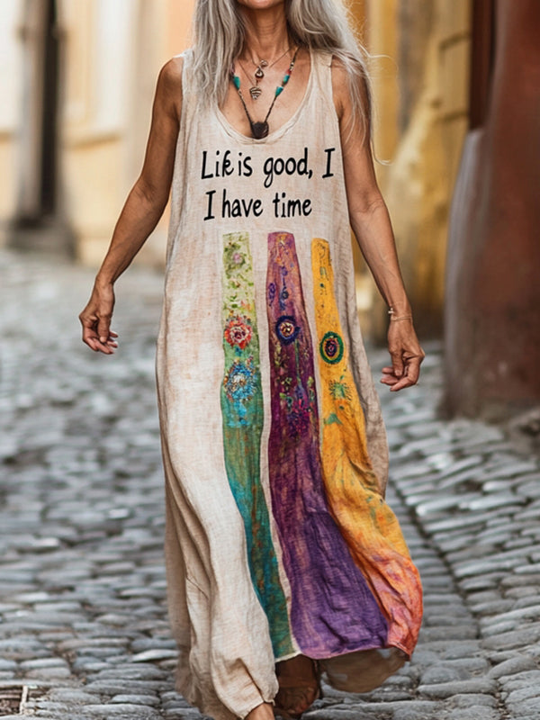 Women's Vintage Peace Art Patterns Print Pocket Cotton Dress