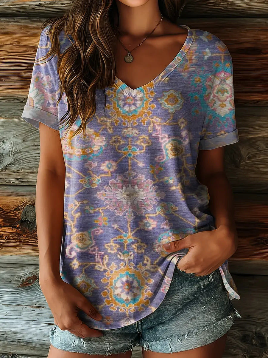 Women's National Totem Art Prints V Neck T-shirt