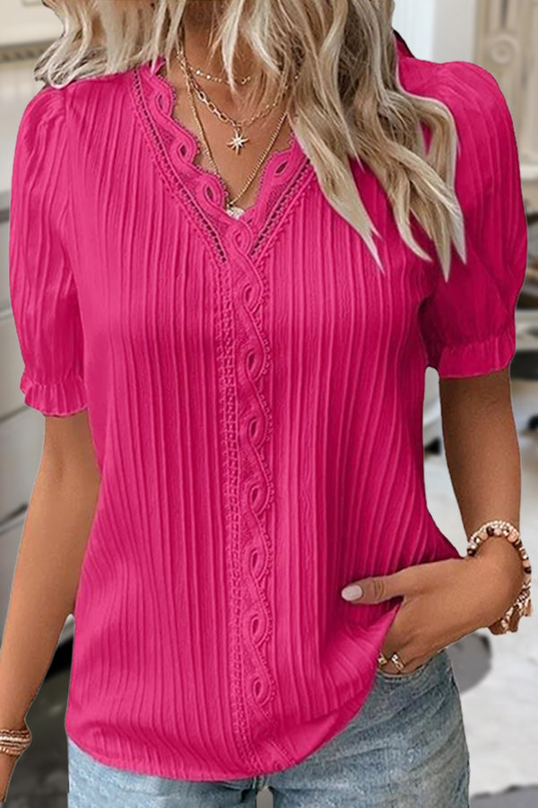 Solid Lace Patch Short Sleeve Top