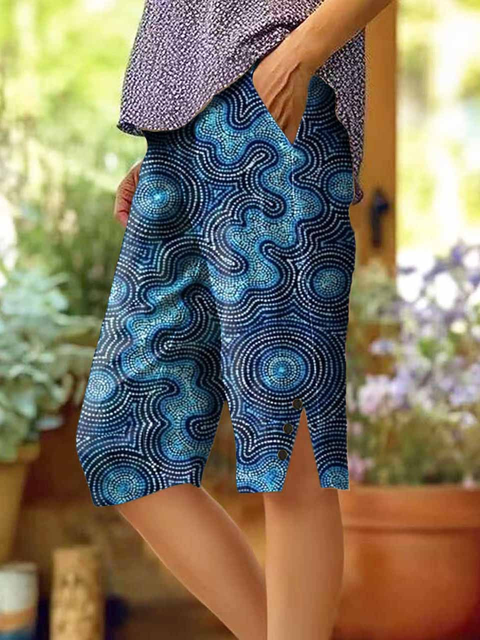 Women's Abstract Texture Art Printed Cotton And Linen Casual Pants