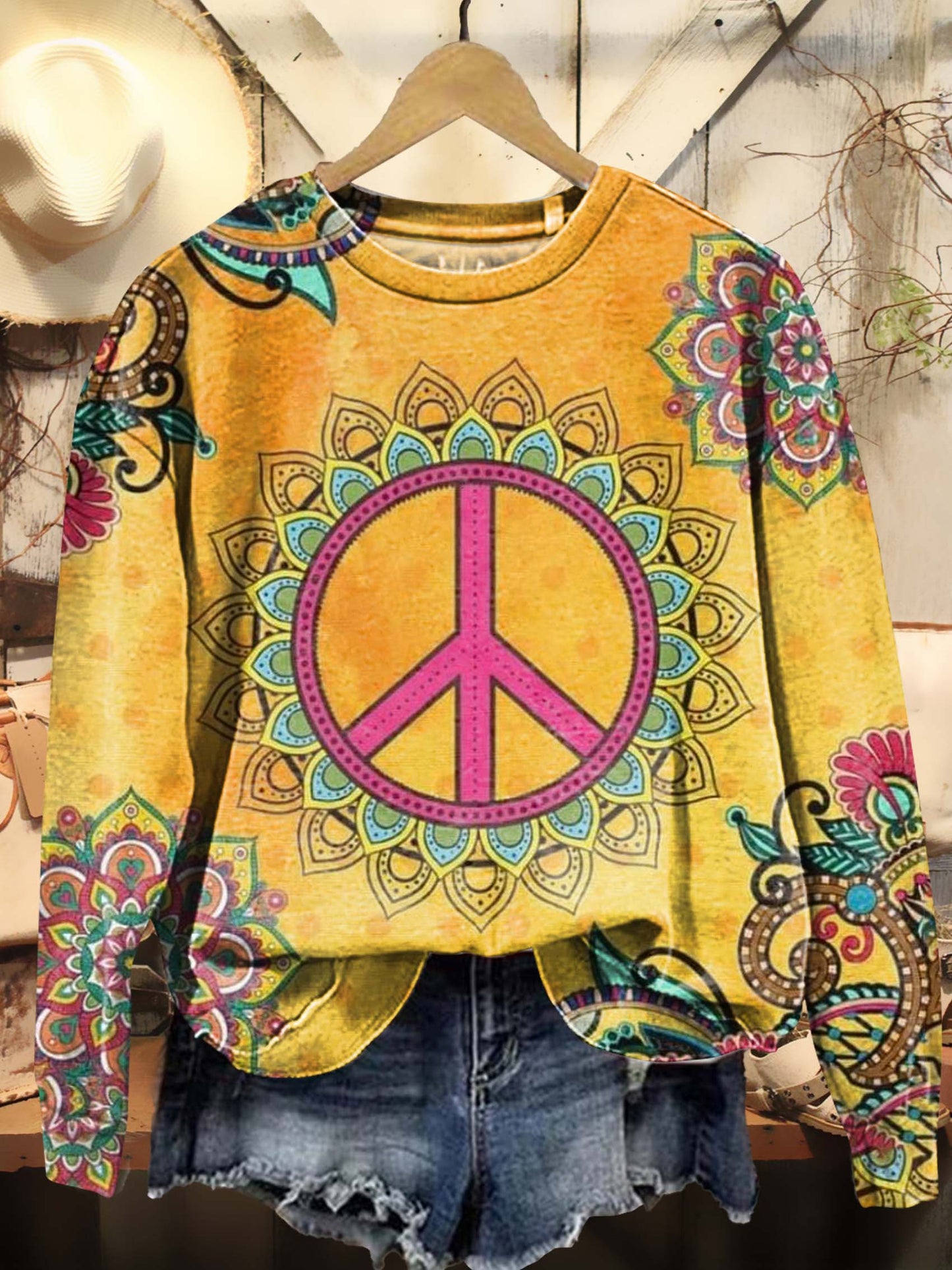 Mandala Floral Hippie Graphic Art Print Casual Sweatshirt