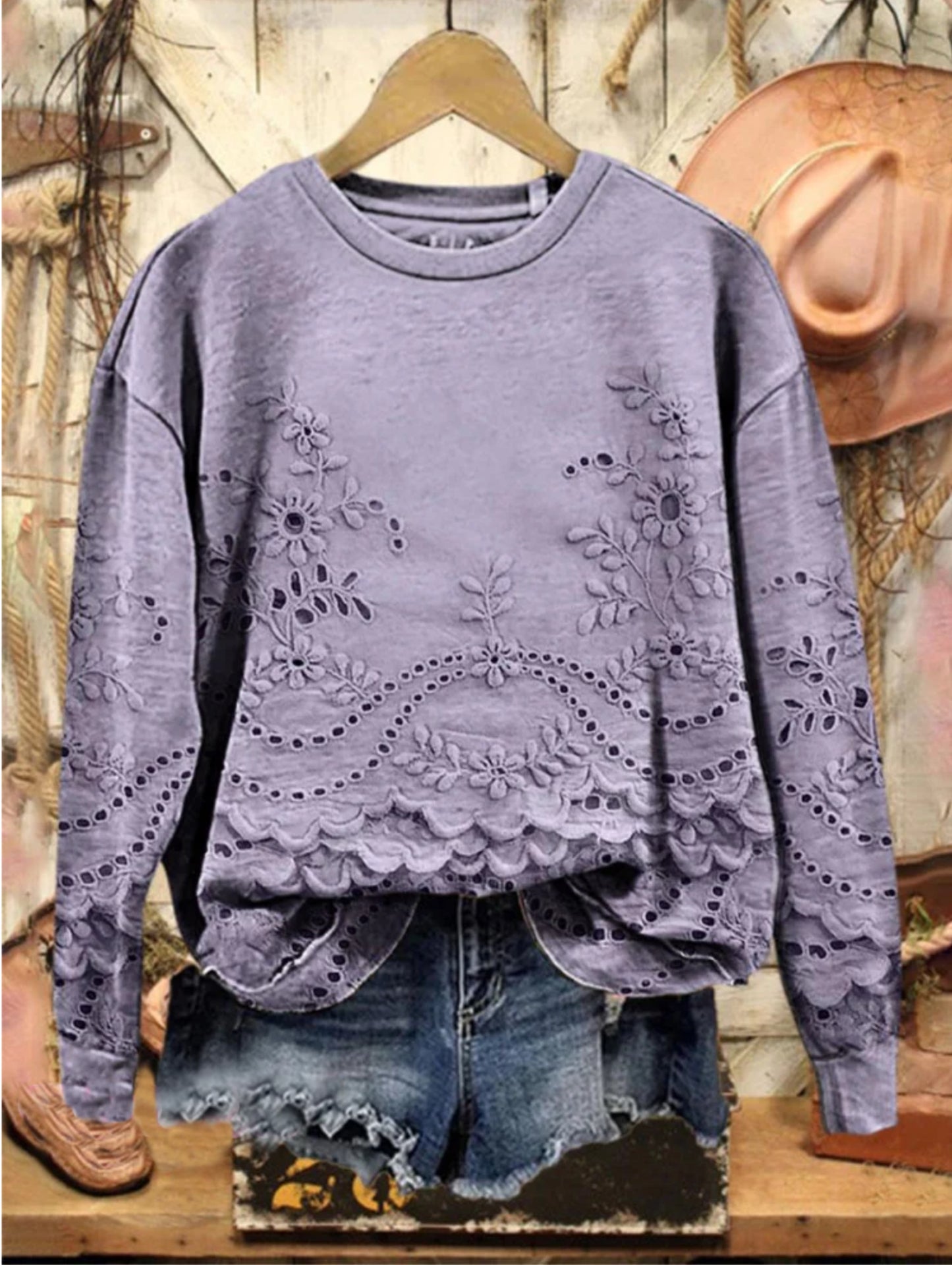 Vintage Lovely Lace Floral Pattern Art Print Casual Sweatshirt