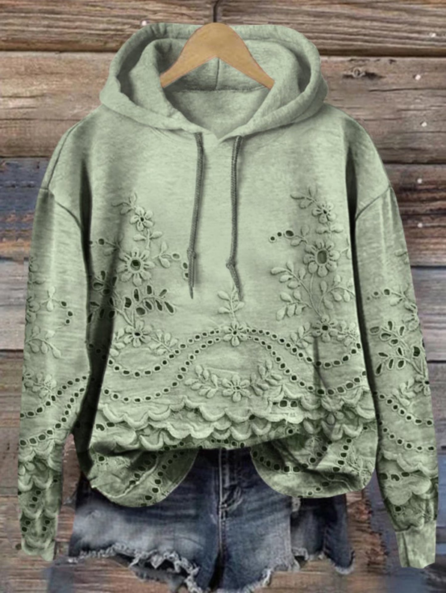 Women's Floral Textured Art Patterns Prints Casual Pocket Hooded Sweatshirt