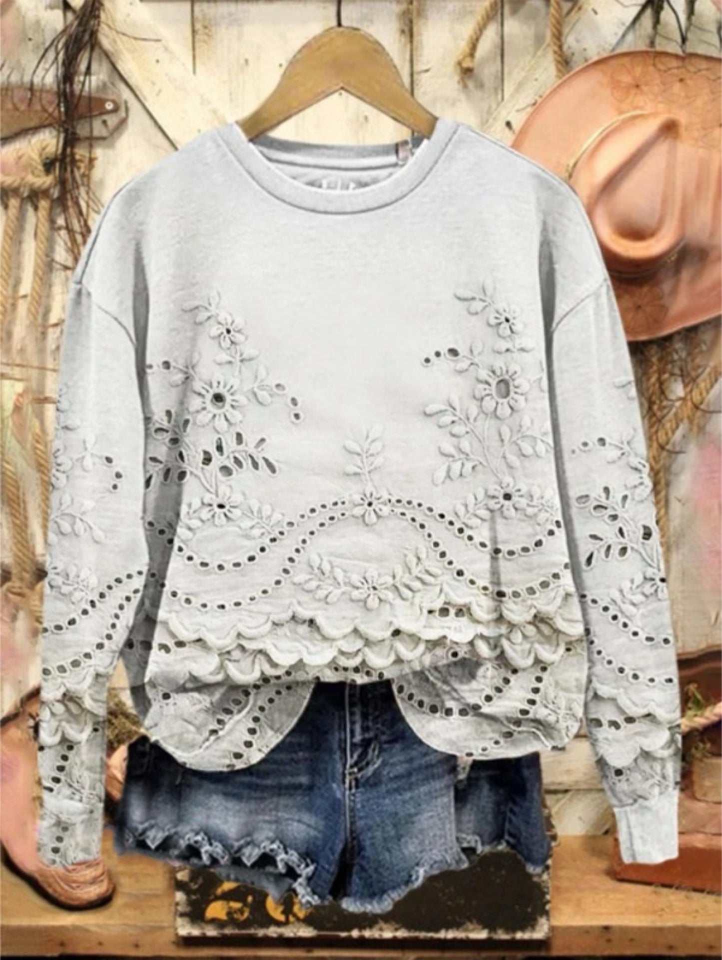 Vintage Lovely Lace Floral Pattern Art Print Casual Sweatshirt