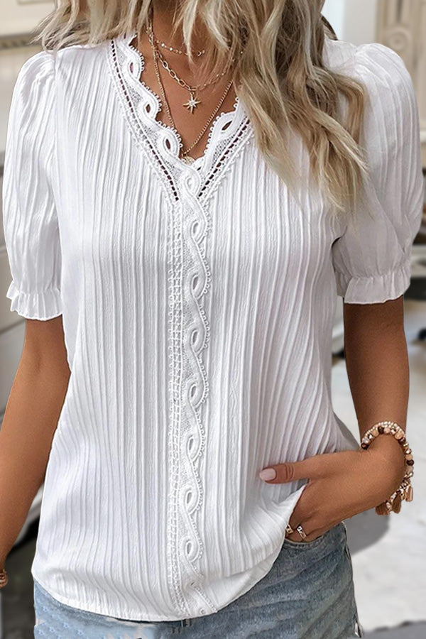 Solid Lace Patch Short Sleeve Top