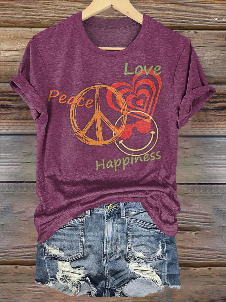 Hippie Peace Love Art Print Casaul Short Sleeve T-shirt