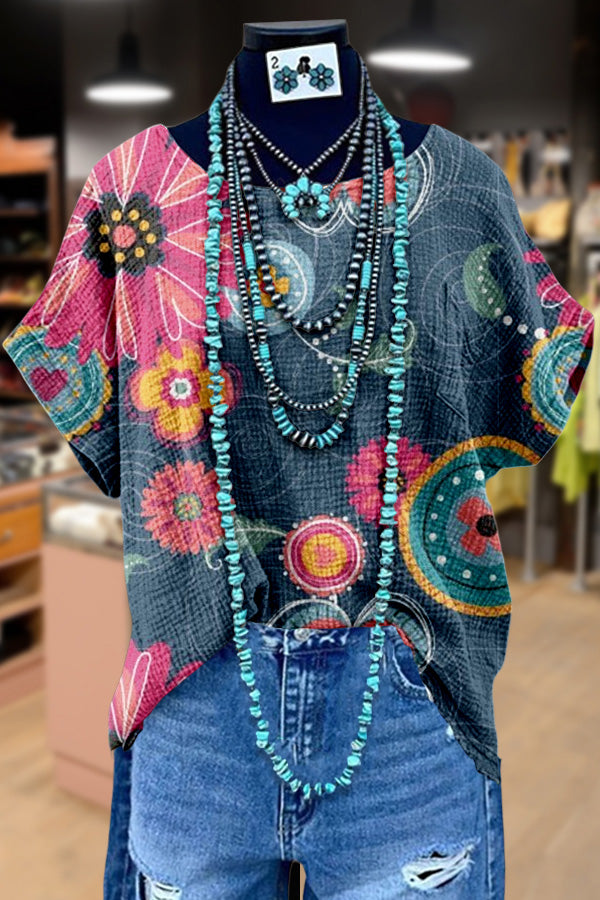Vintage Floral Print Dolman Sleeve Top