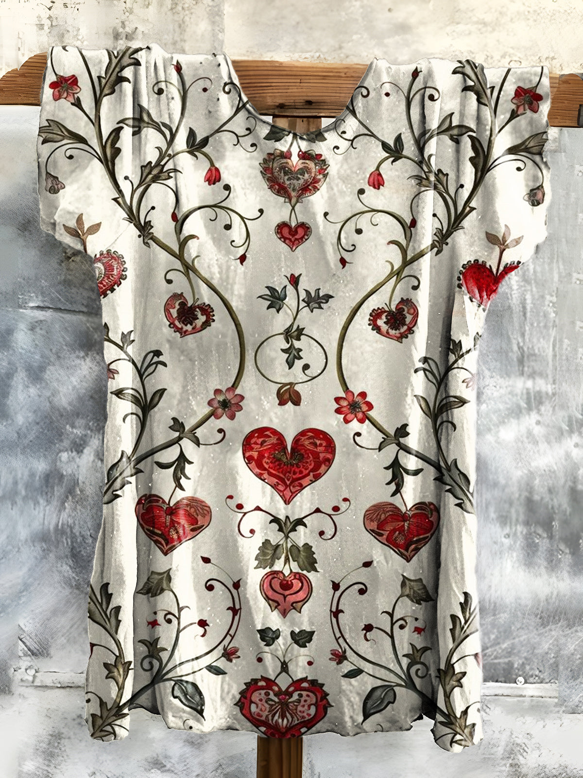 Women's Valentine's Day Heart Art Prints Cotton Crew Neck Tee