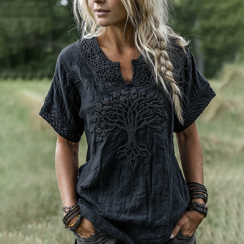Vintage Viking Life Of Tree Celtic Linen Blend Shirt