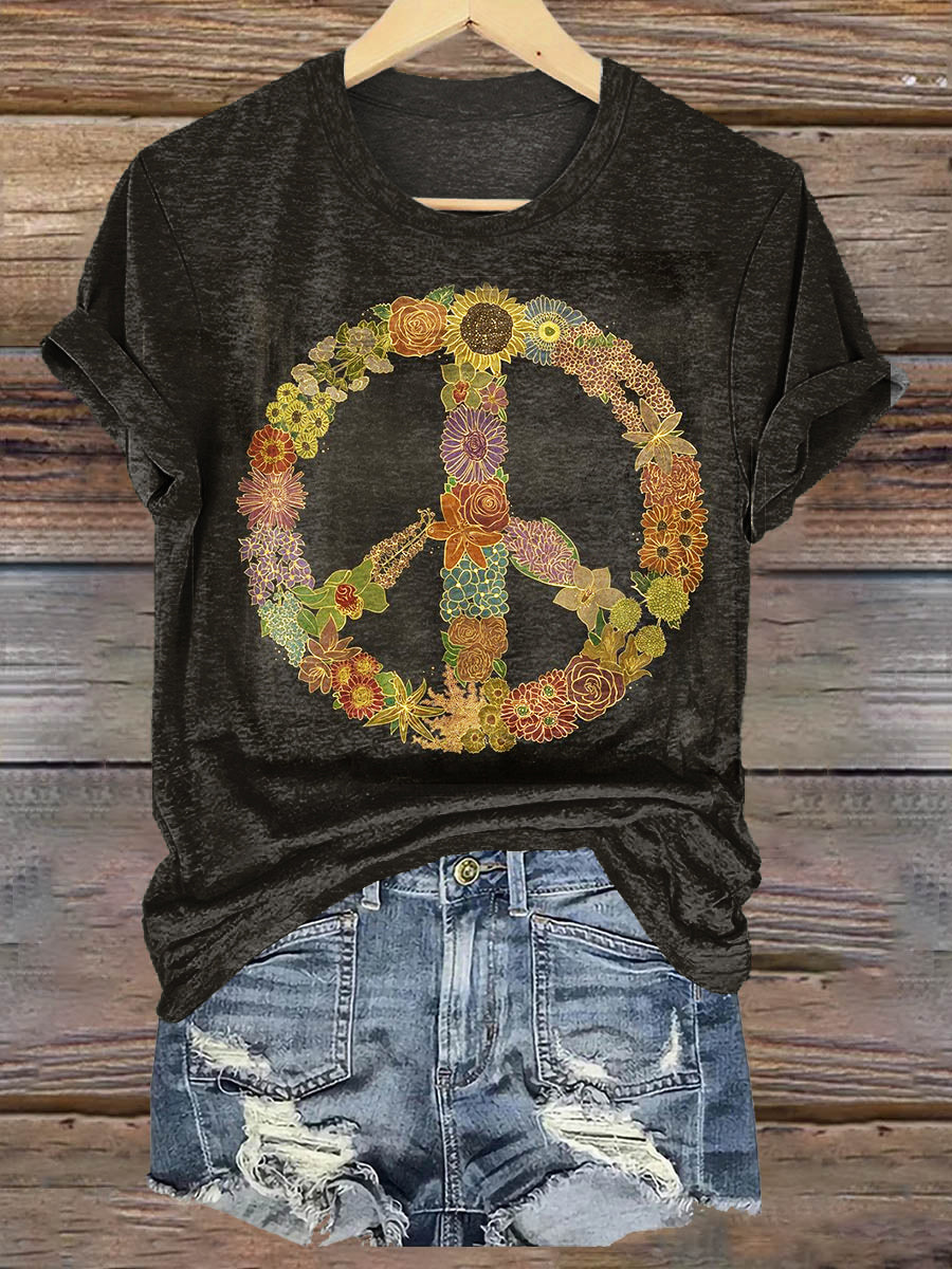 Hippie Art Print Casaul Short Sleeve T-shirt