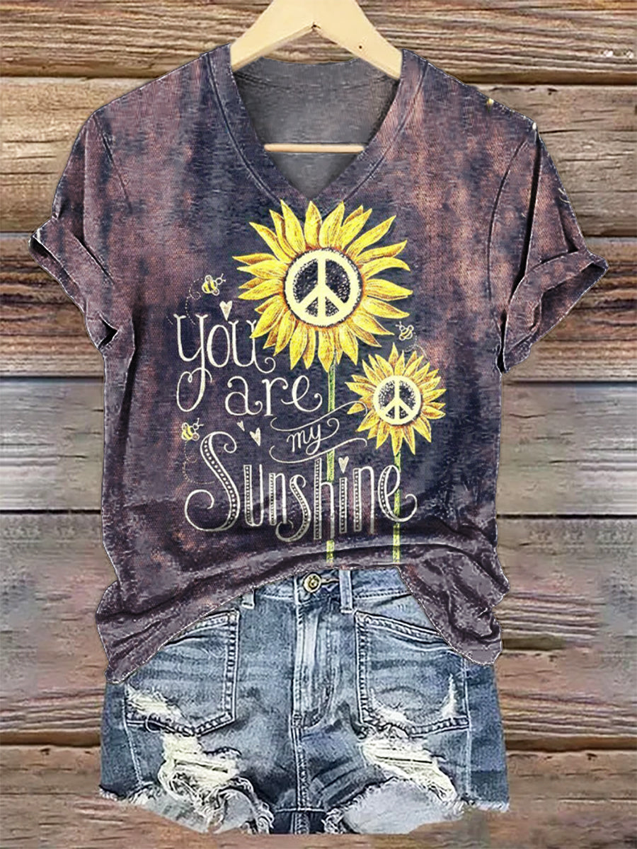 Women's Hippie Art Painting Print V-Neck T-Shirt