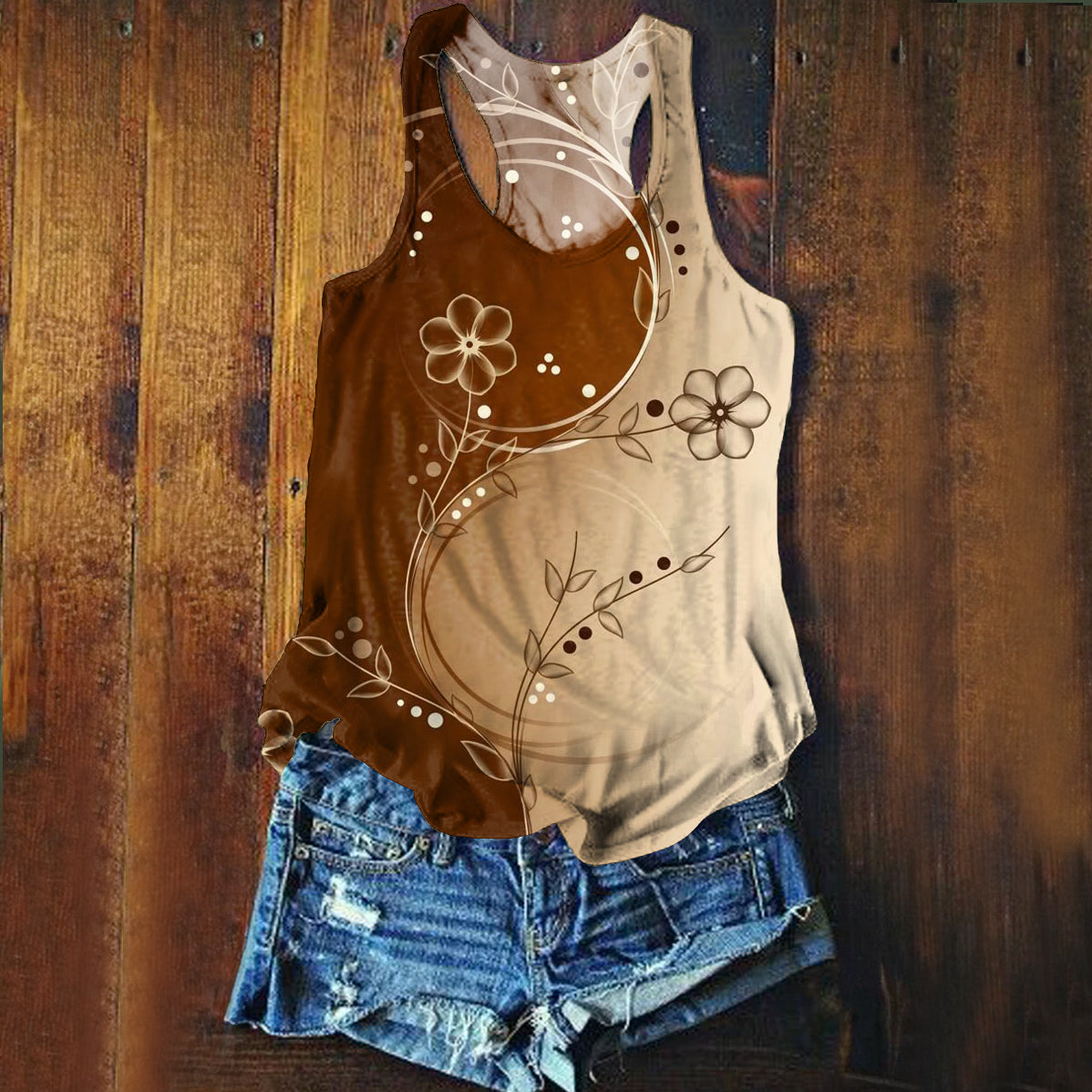 Women's Vintage Ethnic Floral Art Print Tank Top