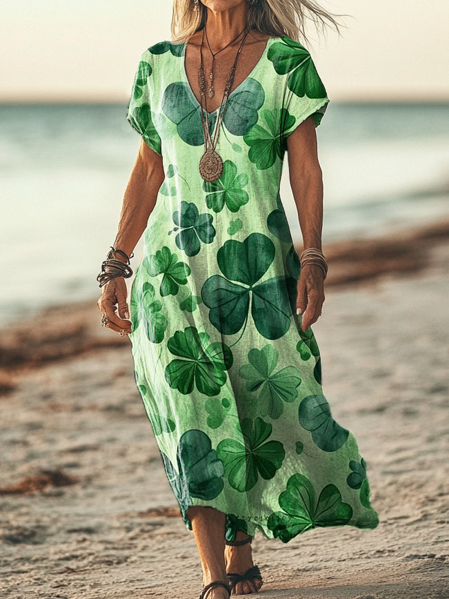 Women's Saint Patrick's Day Print Pocket Cotton Dress