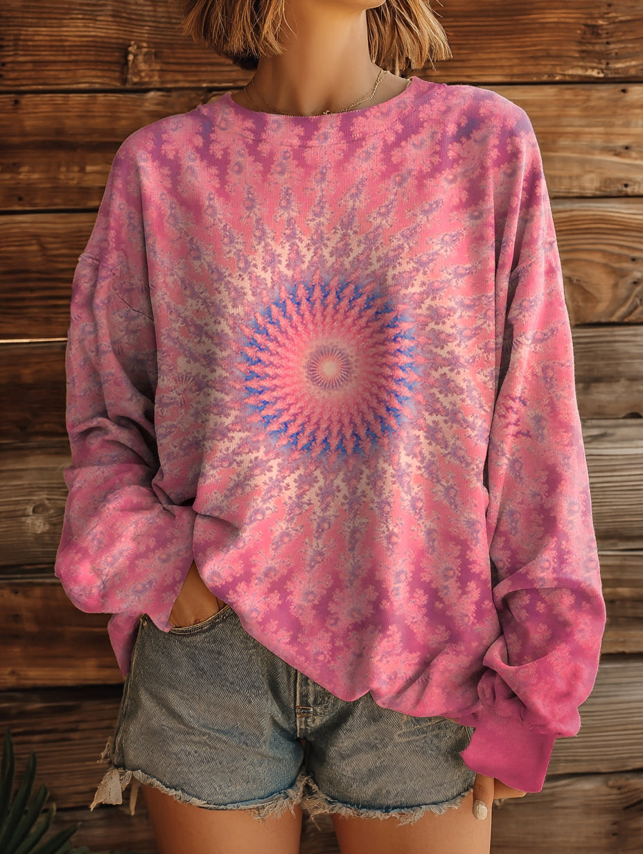 Women's Tie-Dye Mandala Embellished Pattern Art Print Casual Crew Neck Sweatshirt