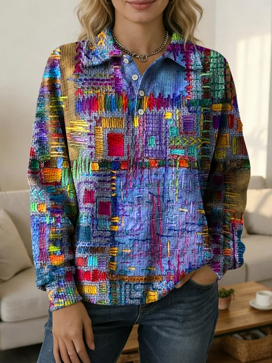 Ethnicity Geometry Texture Women's Print Casual Cotton Shirt