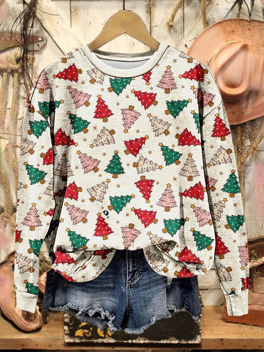 Vintage Lovely Christmas Tree Pattern Art Print Casual Sweatshirt