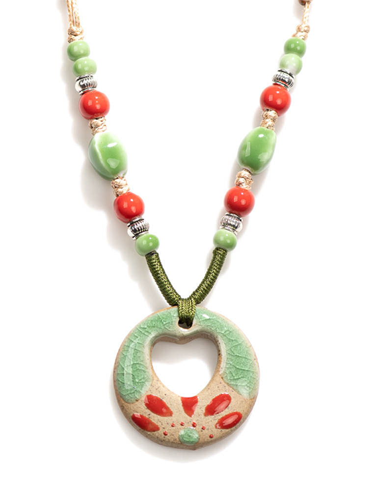 Handmade Ceramic Necklace Retro Ceramic Ethnic Style Valentine's Day Pendant Unique Accessories