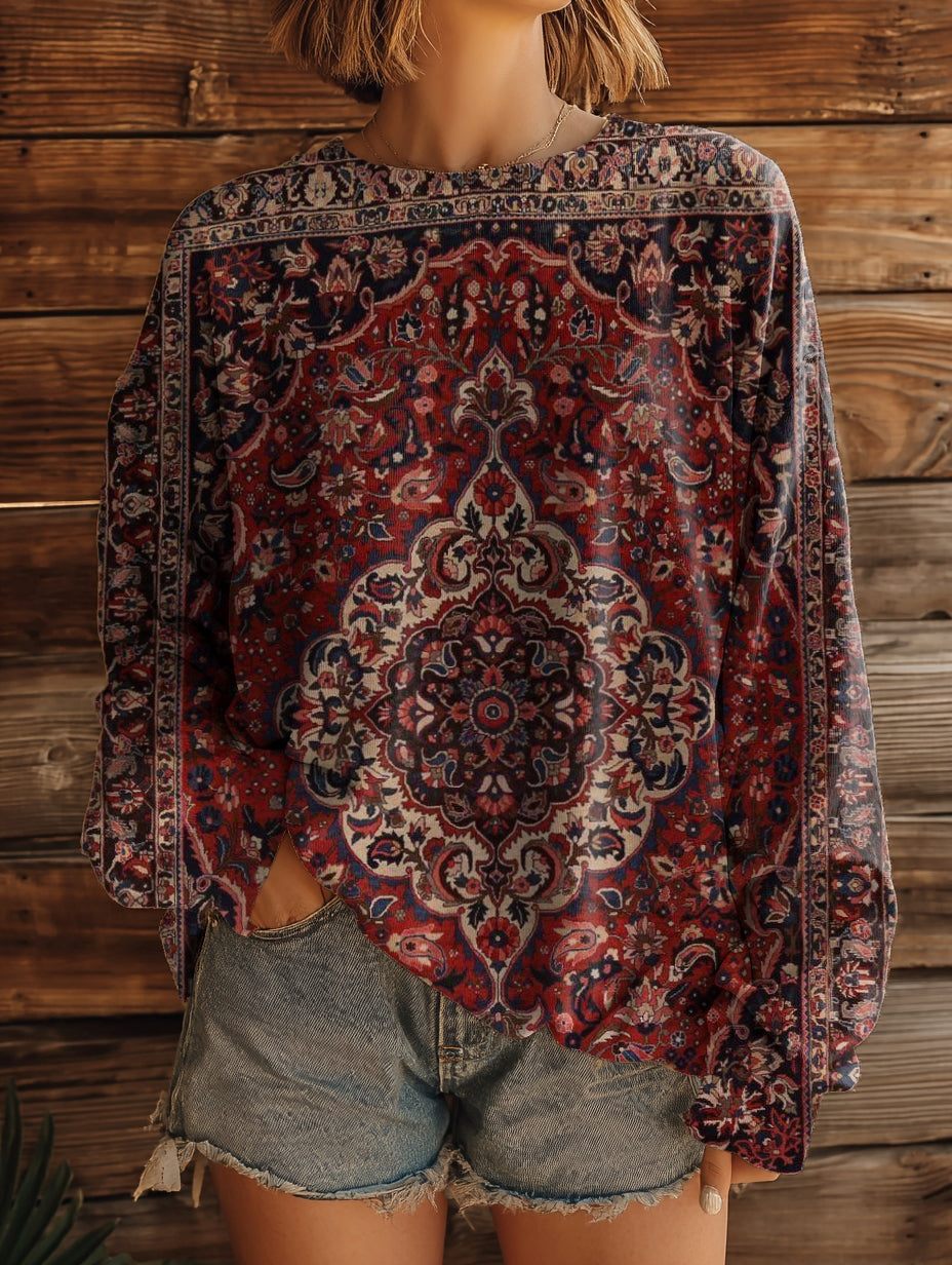 Women's Vintage Ethnic Tattoo Pattern Art Print Casual Crew Neck Sweatshirt