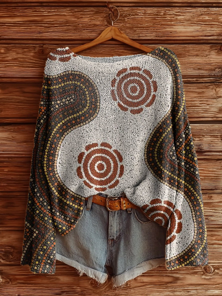 Women's Bohemian Floral Pattern Art Print Casual Pullover Sweater