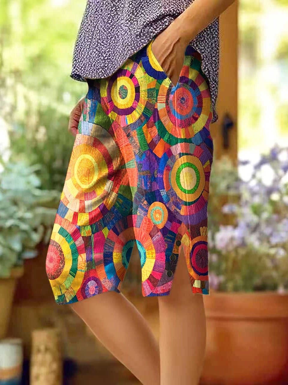 Women's Colorful Art Print Casual Cotton and Linen Pants