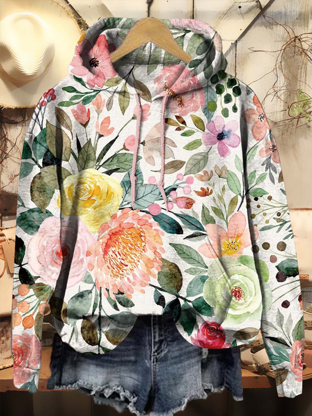 Vintage Elegant Floral Print Casual Sweatshirt