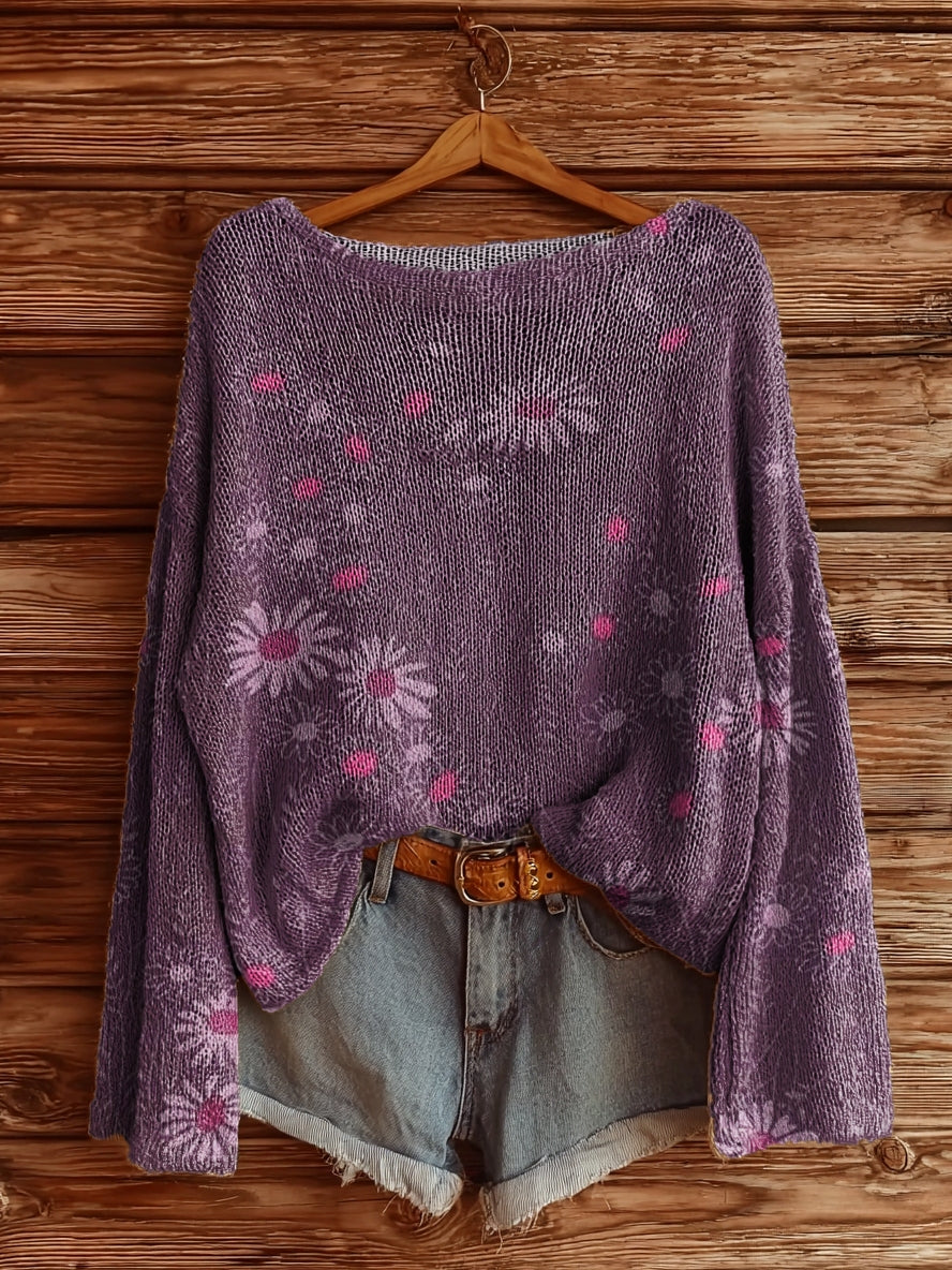 Women's Vintage Floral Art Pattern Print Casual Pullover Sweater