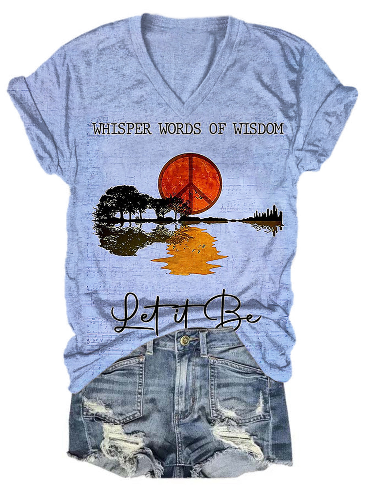 Women's Hippie Whisper Words Of Wisdom Print Casual V-neck Casual T-Shirt