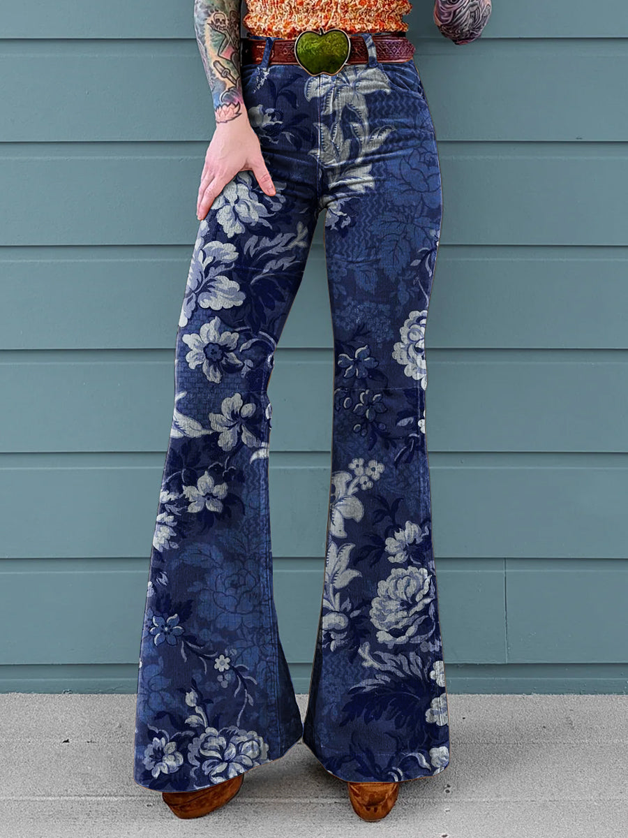 Women's Vintage Floral Art Print Casual Wide Leg Pants