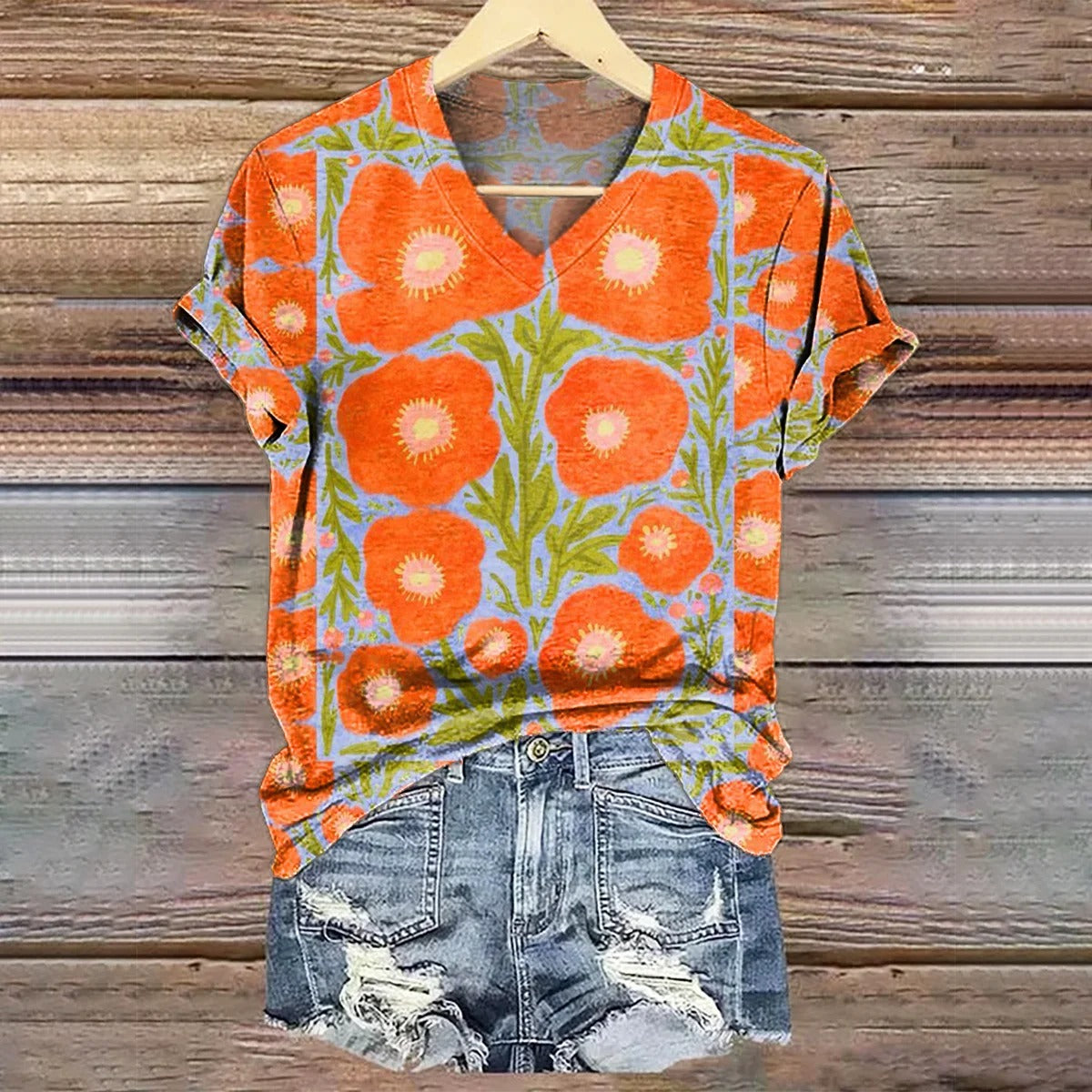 Women's Floral Pattern Art Print Casual Cotton Linen Shirt