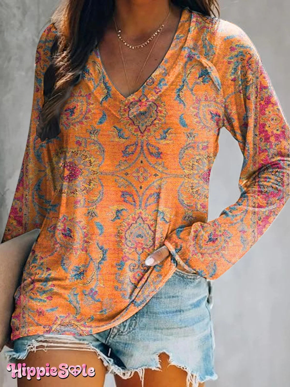 Women's Retro Ethnic Totem Printed Flowy Cotton Crew Neck Dress