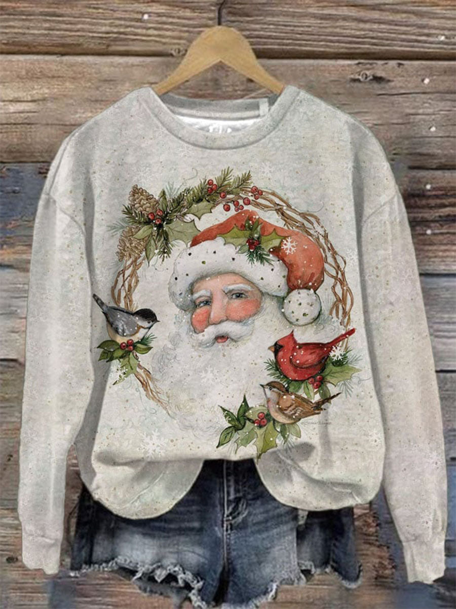Cozy Retro Santas Christmas Print Casual Sweatshirt