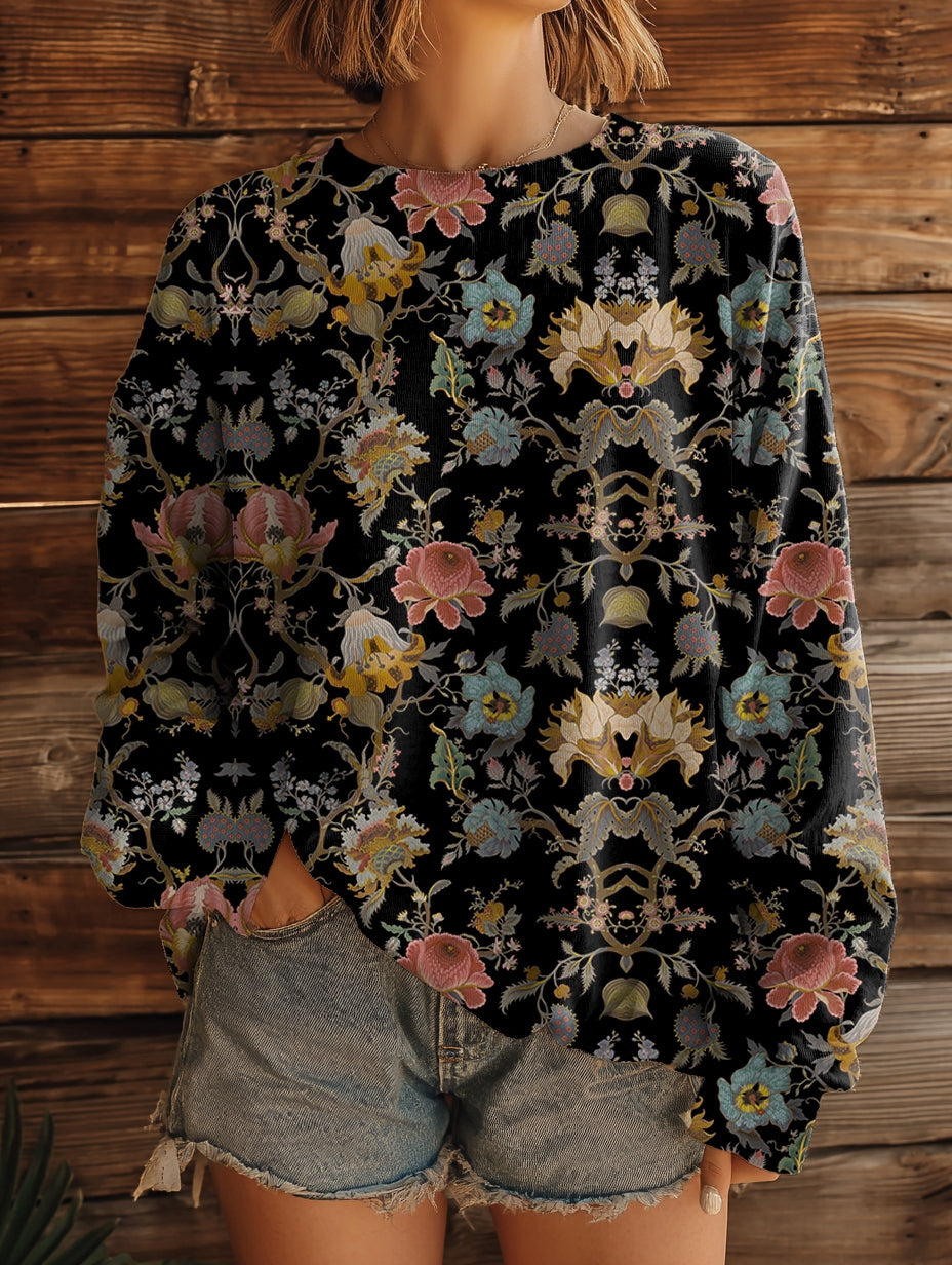 Women's Vintage Floral Pattern Art Print Casual Crew Neck Sweatshirt