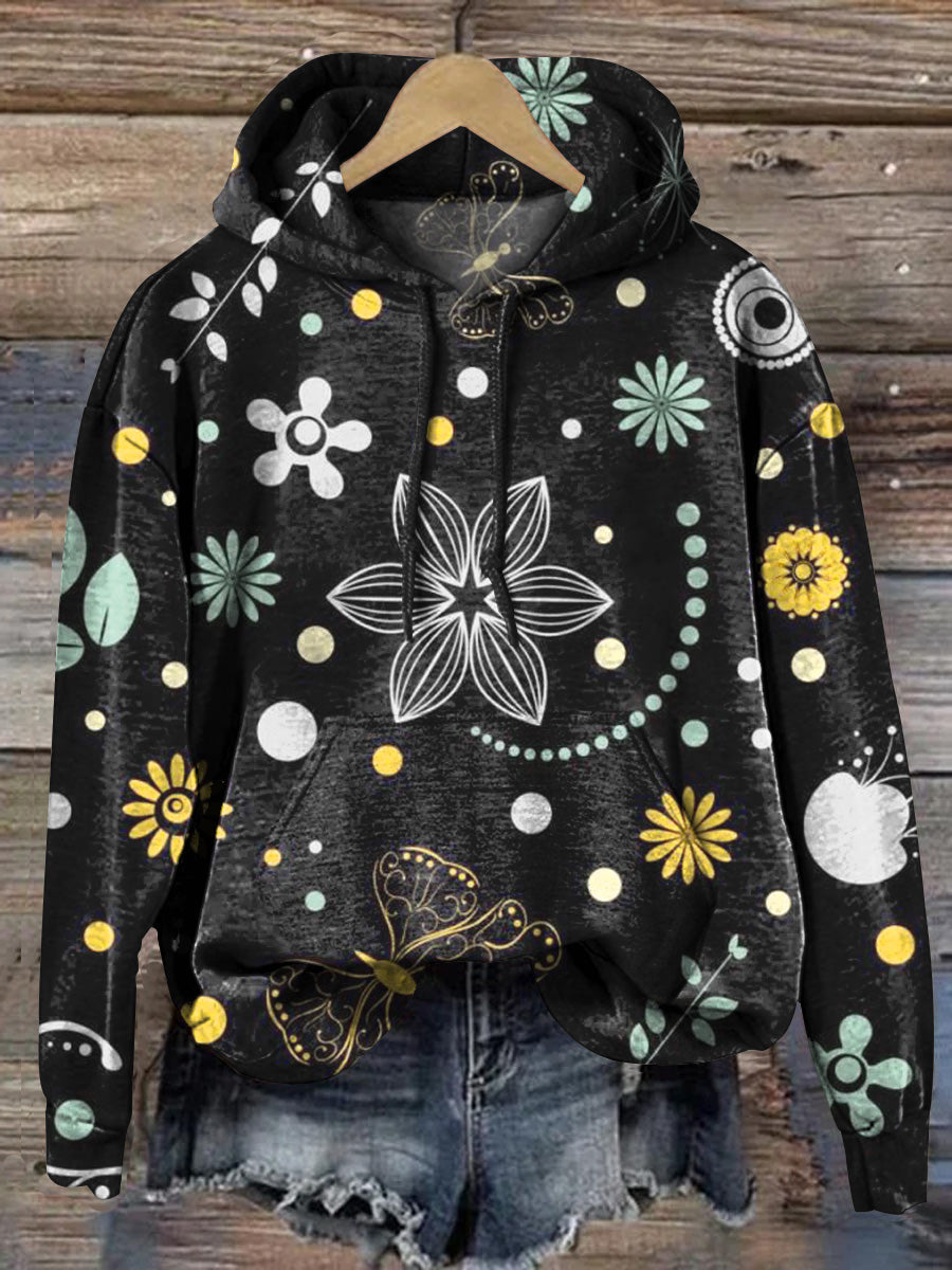 Floral And Butterfly Pattern Printed Casual Sweatshirt