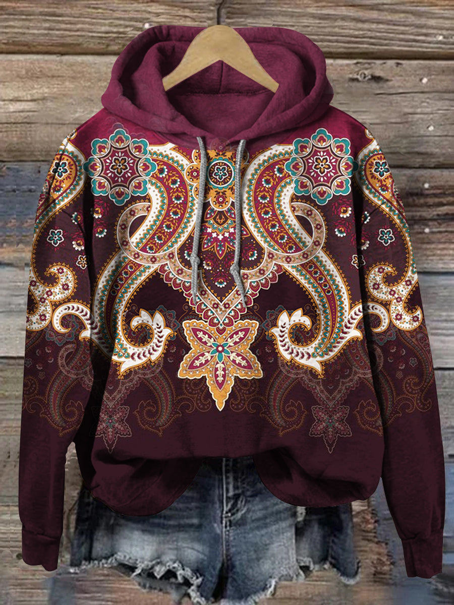 Paisley Floral Print Casual Hoodie