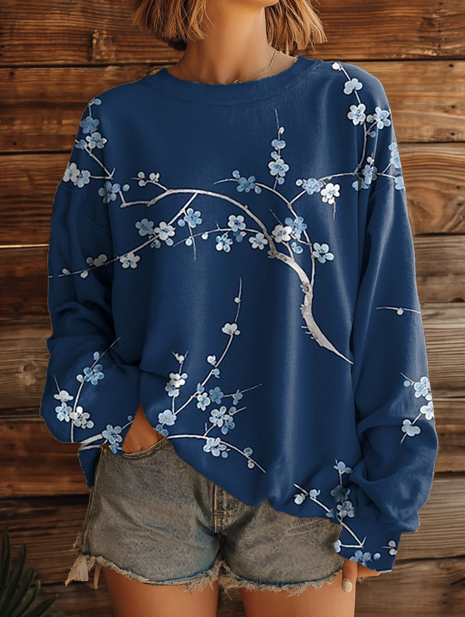 Women's Vintage Floral Pattern Art Print Casual Crew Neck Sweatshirt
