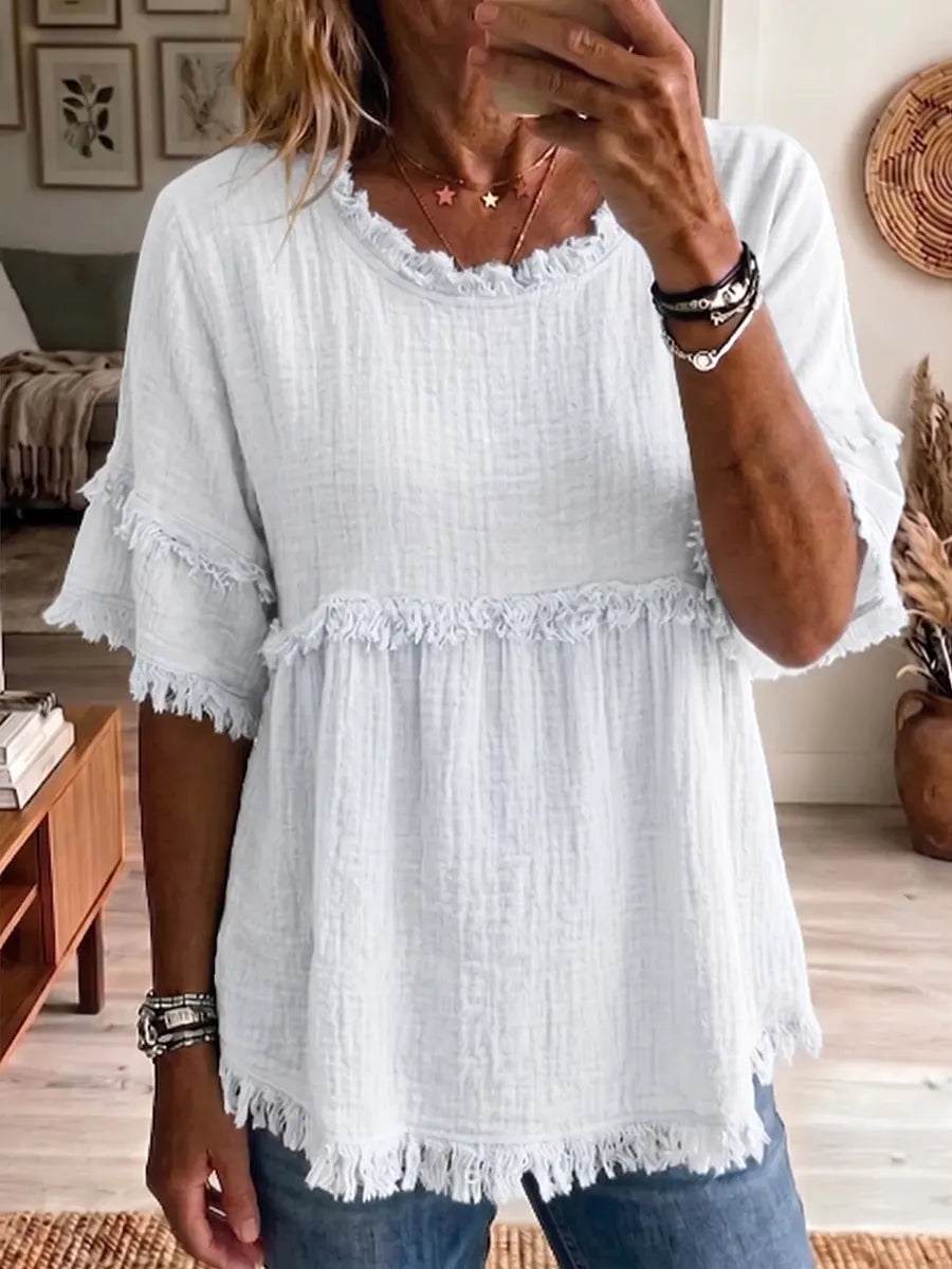 Women's Art Casual Round Neck Linen T-shirt