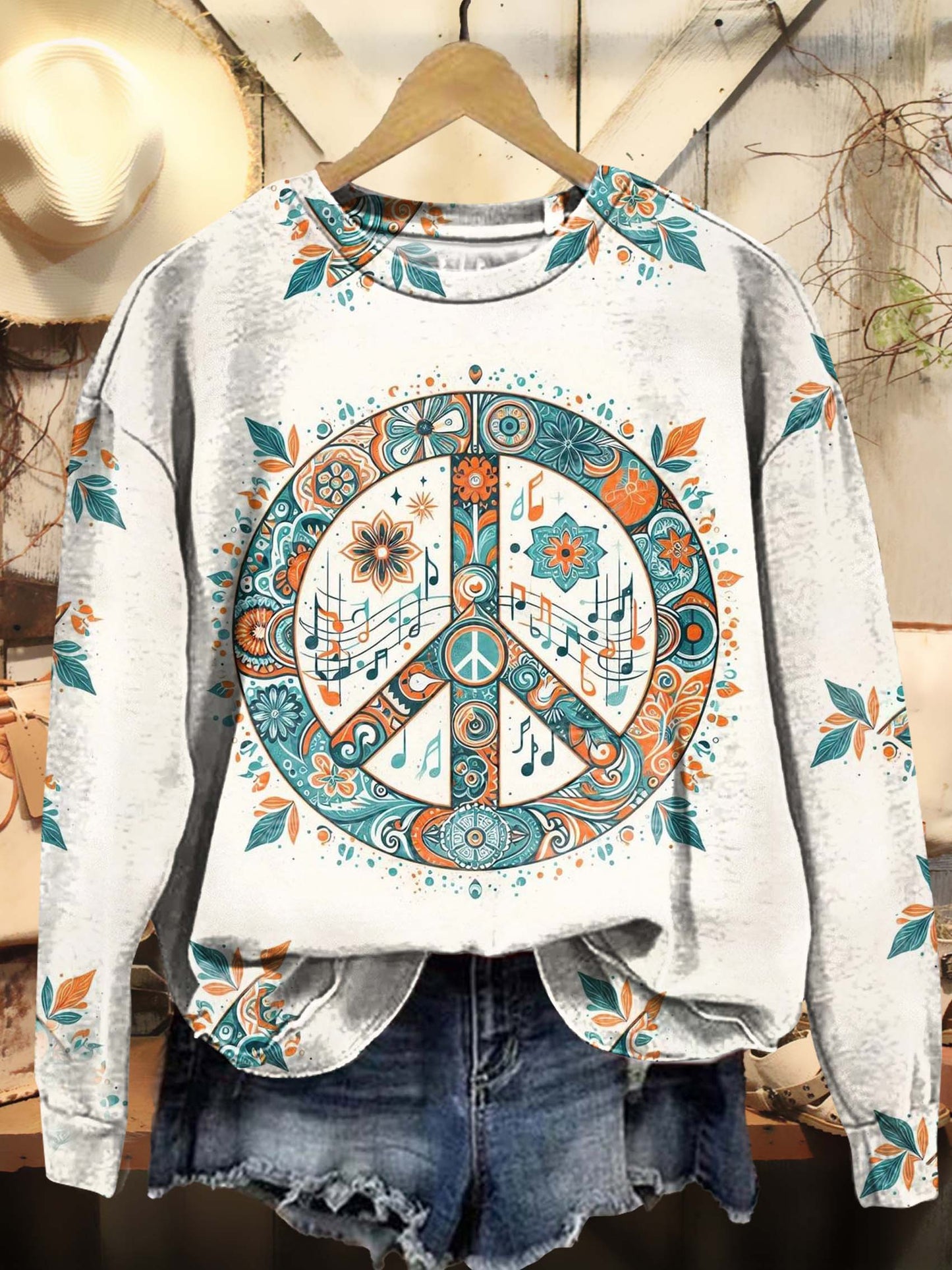 Floral Music Hippie Graphic Art Print Casual Sweatshirt