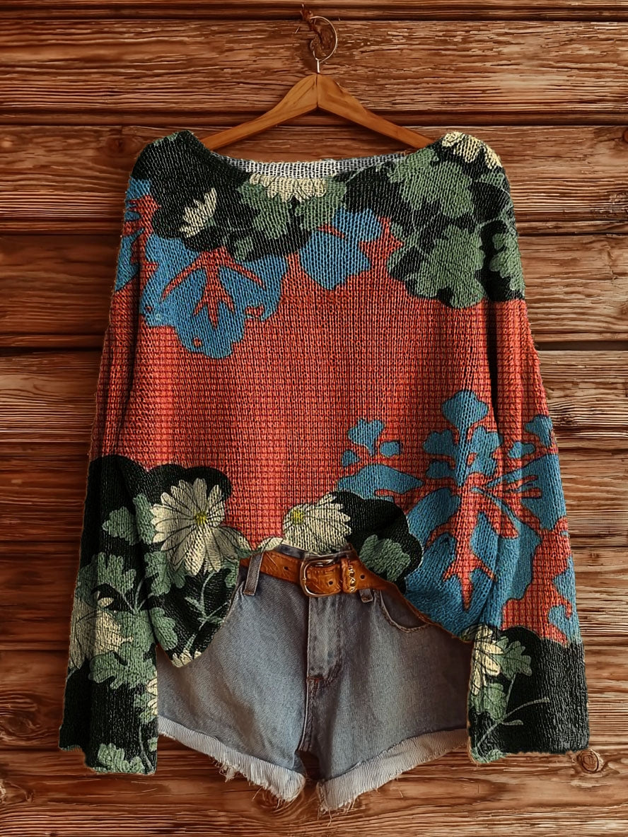 Women's Vintage Floral Tattoo Pattern Art Print Casual Pullover Sweater
