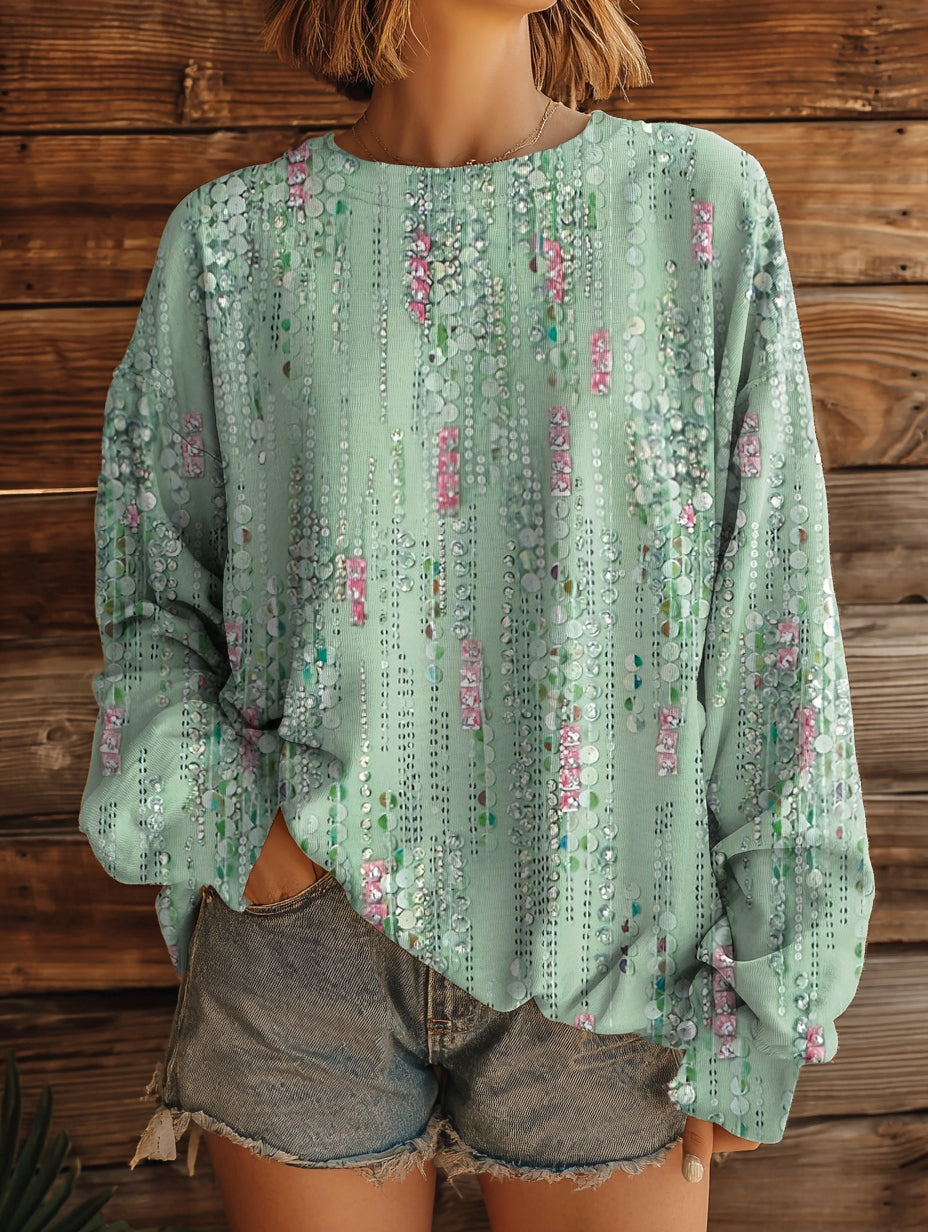 Women's Texture Art Printed Casual Crew Neck Sweatshirt