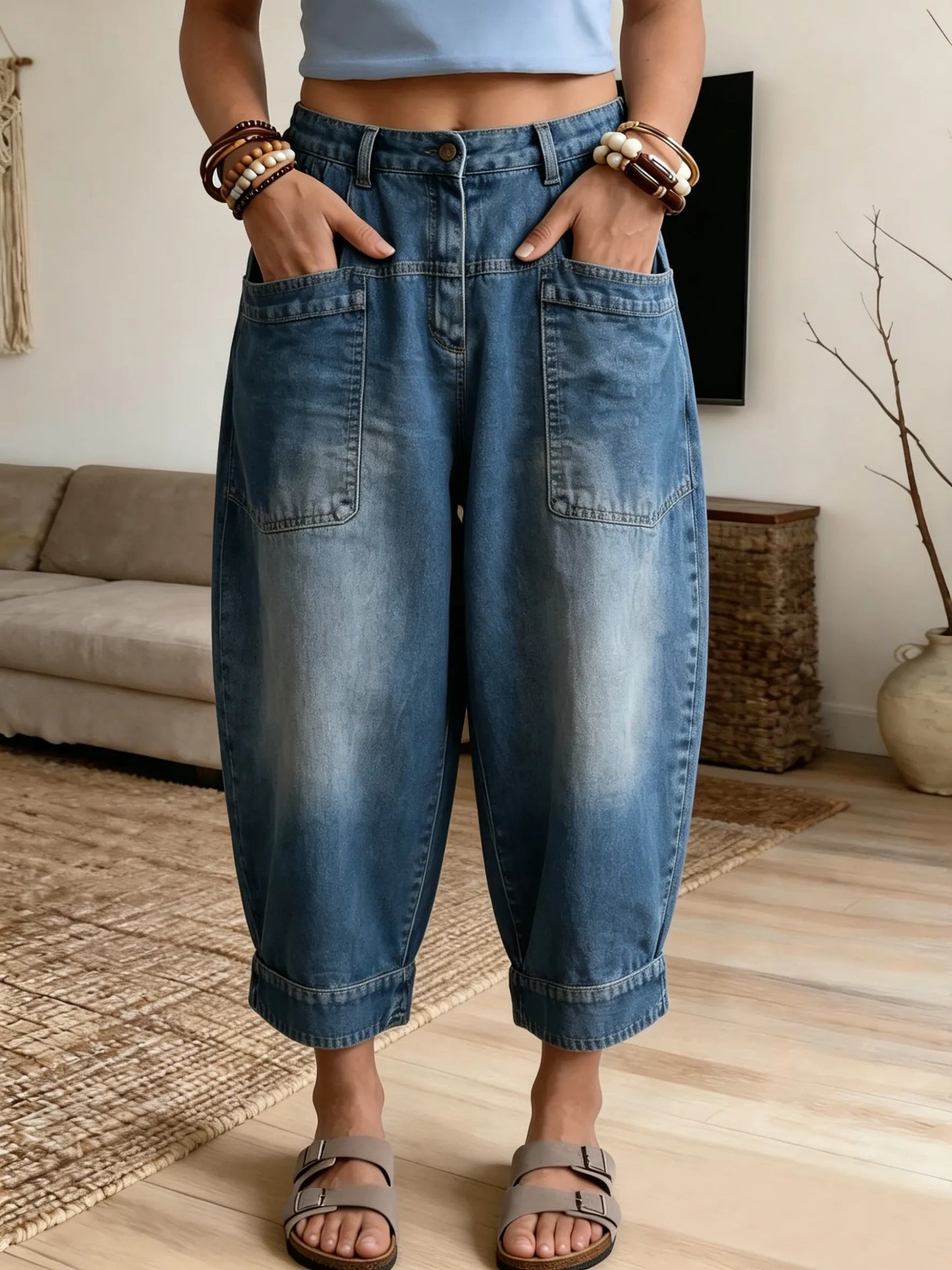 Women's Casual Stylish Washed Cotton Jeans