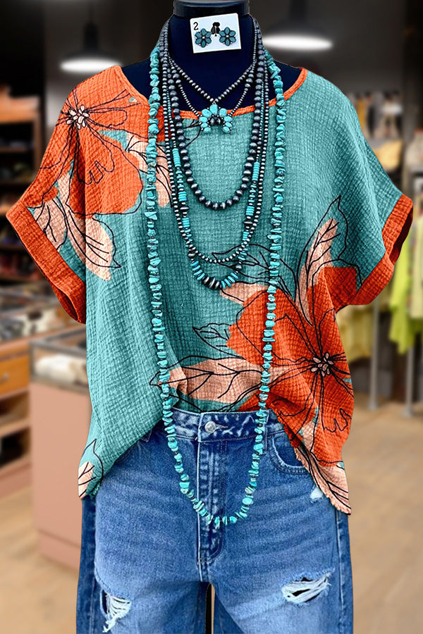 Vintage Floral Print Dolman Sleeve Top