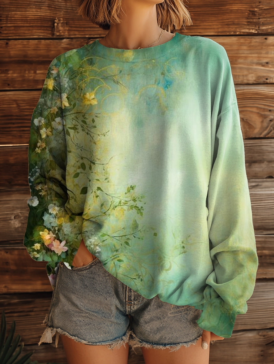 Women's Vintage Floral Pattern Art Print Casual Crew Neck Sweatshirt