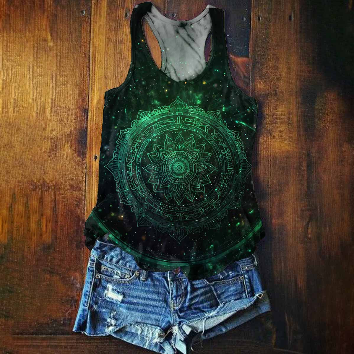 Women's Mandala Embellished Pattern Art Print Crew Neck Casual Tank Top
