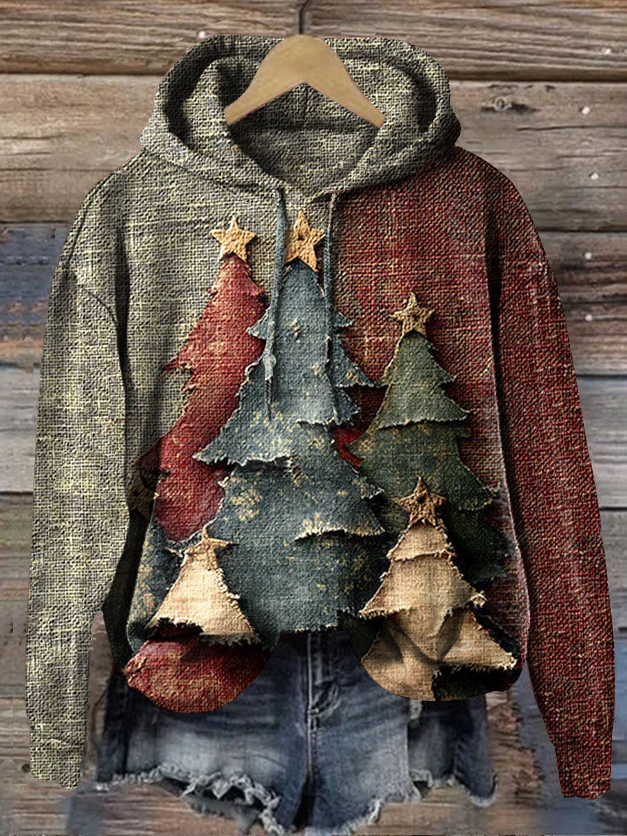 Vintage Christmas Tree Art Print Casual Sweatshirt