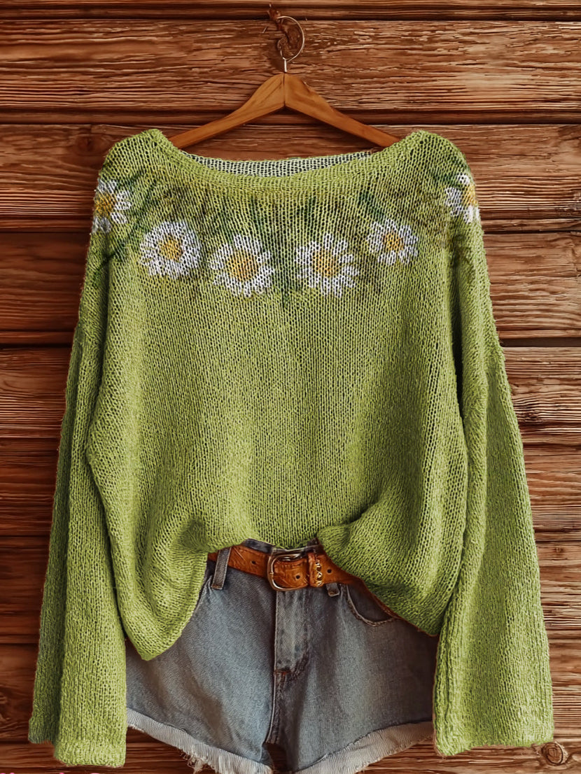 Women's Bohemian Floral Art Print Casual Pullover Sweater