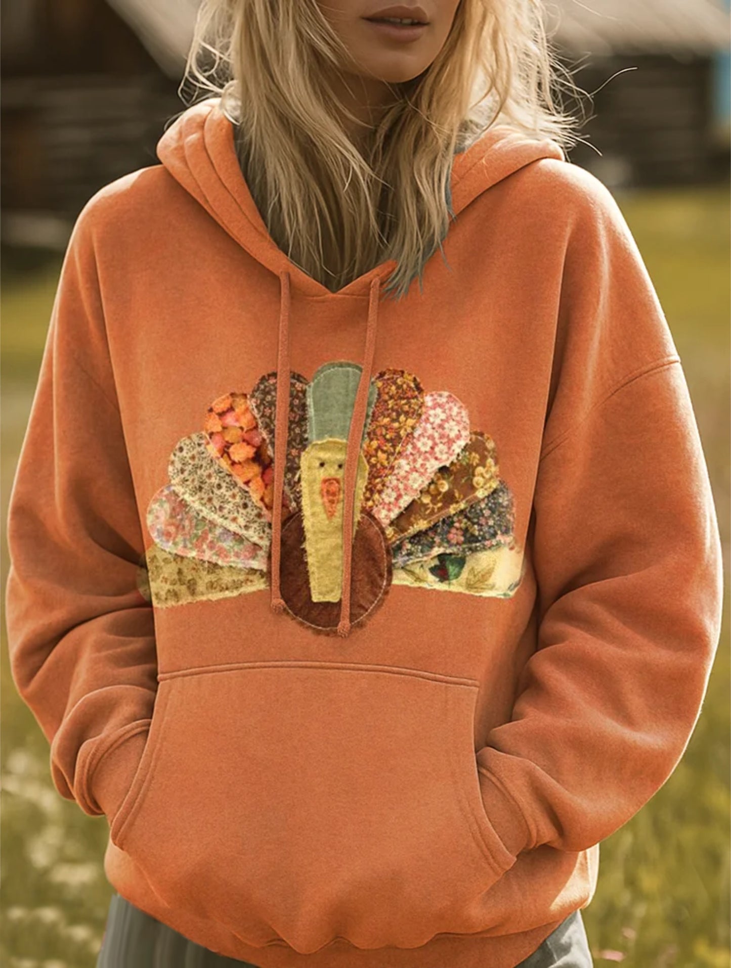 Vintage Halloween Peacock Patchwork Art Print Casual Hoodie Sweatshirt