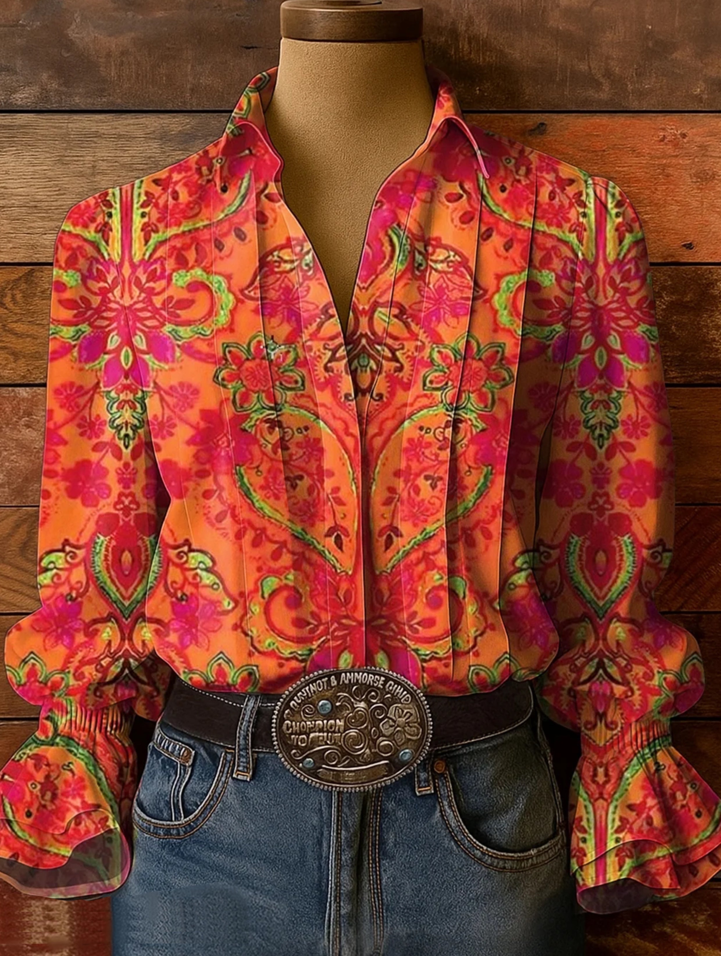 Women's Vintage Western Pattern Print Casual Cotton Shirt main image 0