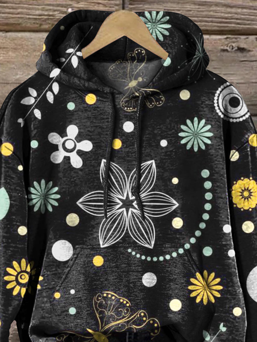 Floral And Butterfly Pattern Printed Casual Sweatshirt