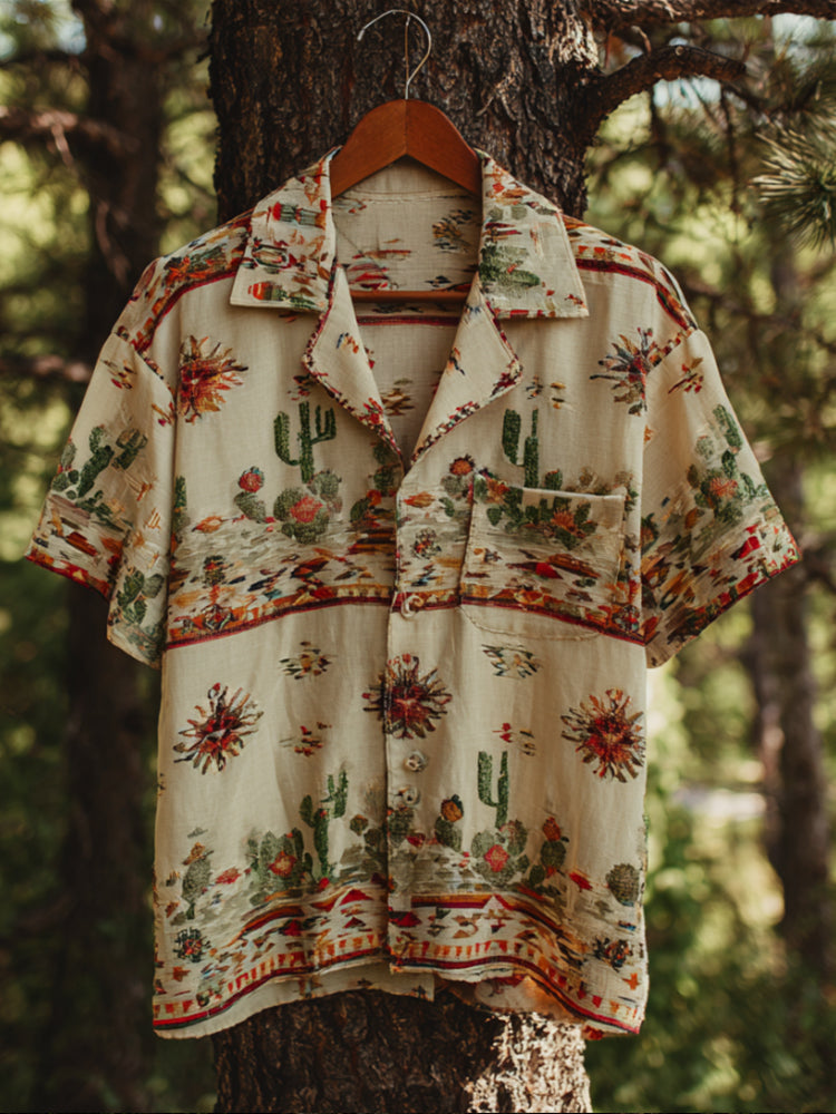 Western-style Cactus Short-sleeved Shirt