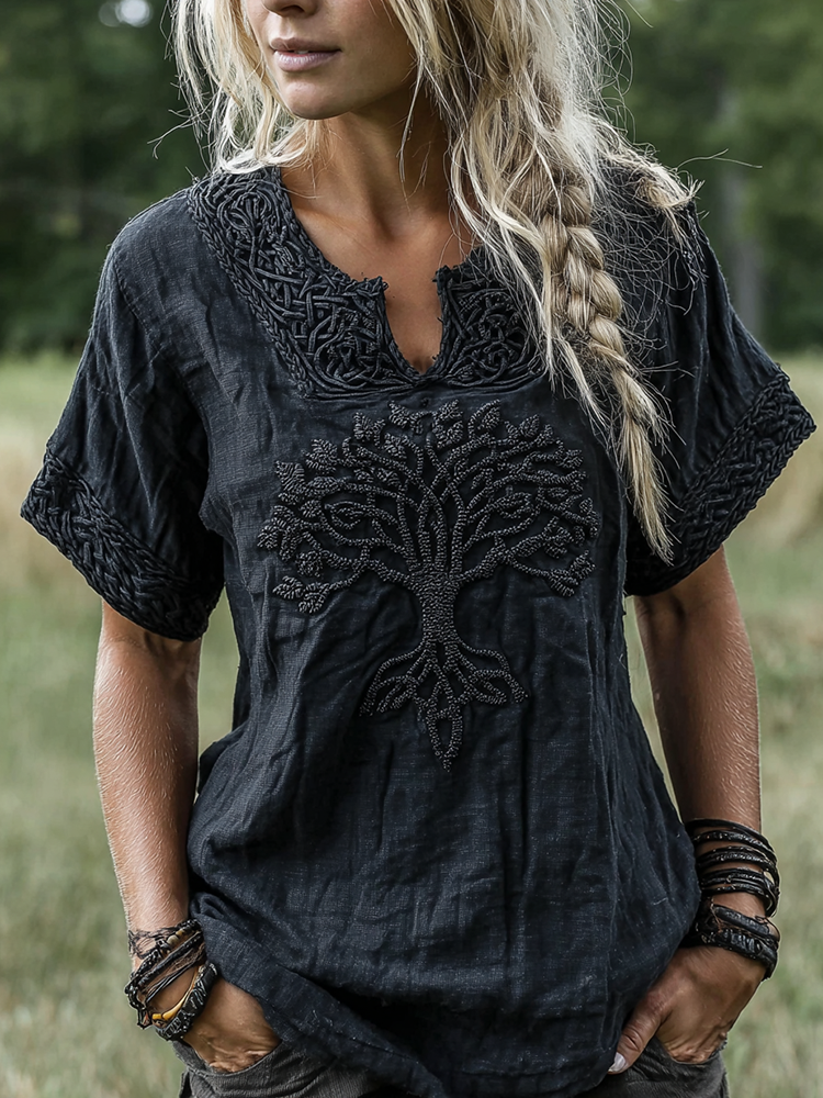 Vintage Viking Life Of Tree Celtic Linen Blend Shirt